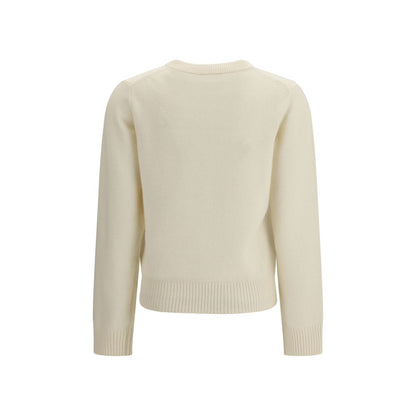 Ganni Beige Wool Merino Wool Sweatshirt with Raspberry Print