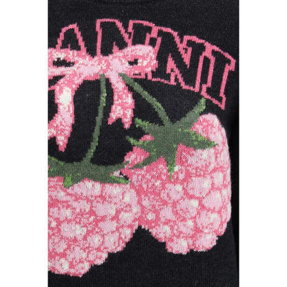 Ganni Gray Polyamide Sweatshirt with Raspberry Detail