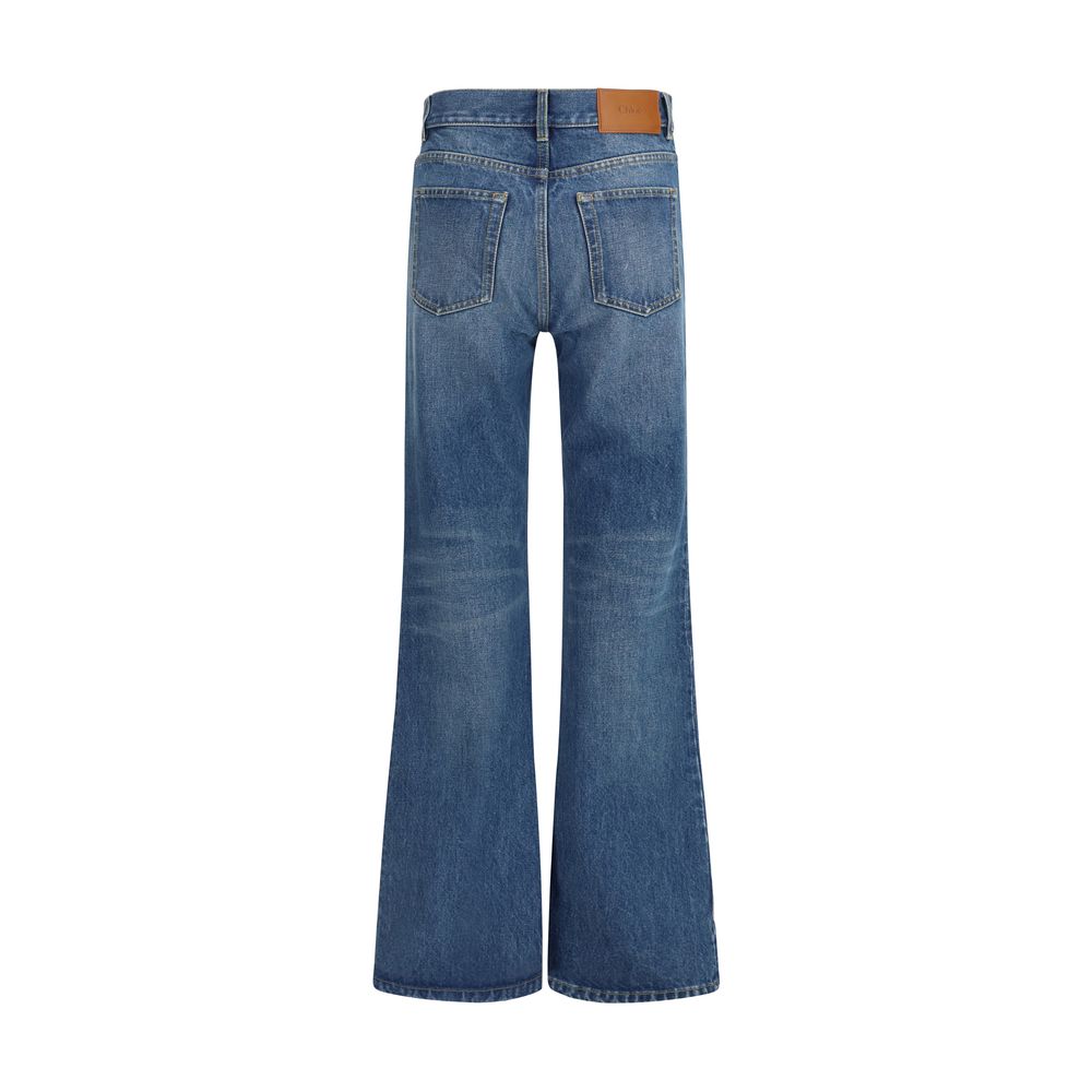 Chloé Blue Cotton Flared Jeans - Effortless Elegance with Retro Charm