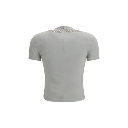 Dolce & Gabbana Gray Cotton T-Shirt with Crystals