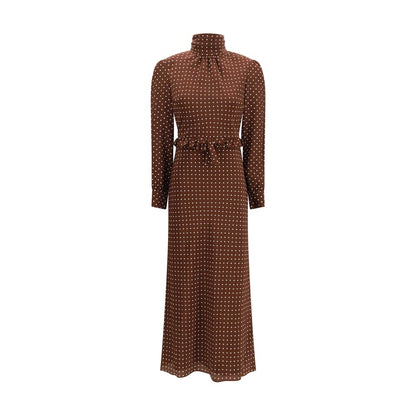 Alessandra Rich Polka Dot Silk Crêpe de Chine Midi Dress