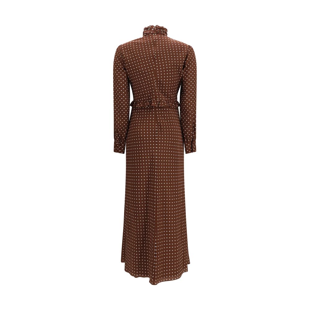 Alessandra Rich Polka Dot Silk Crêpe de Chine Midi Dress