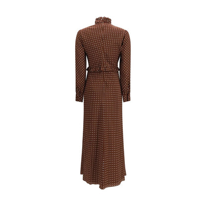 Alessandra Rich Polka Dot Silk Crêpe de Chine Midi Dress