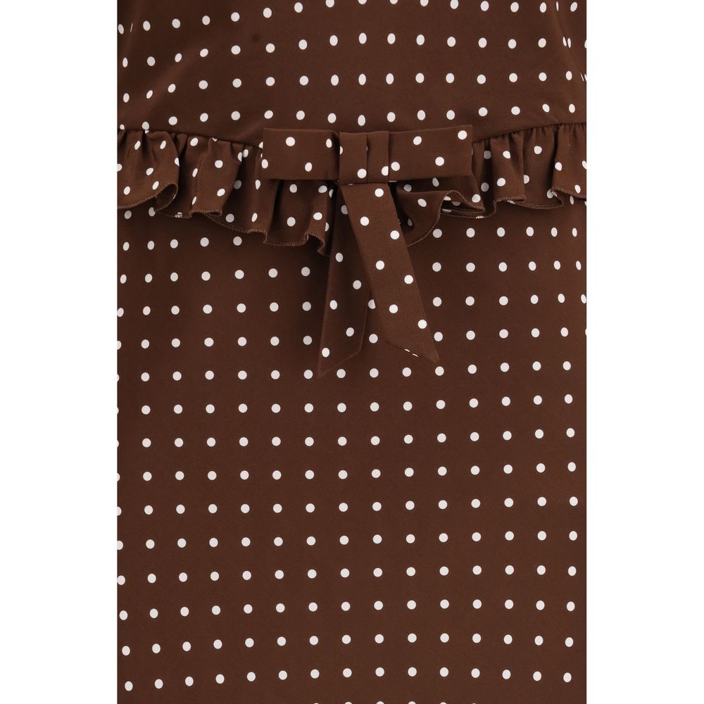 Alessandra Rich Polka Dot Silk Crêpe de Chine Midi Dress