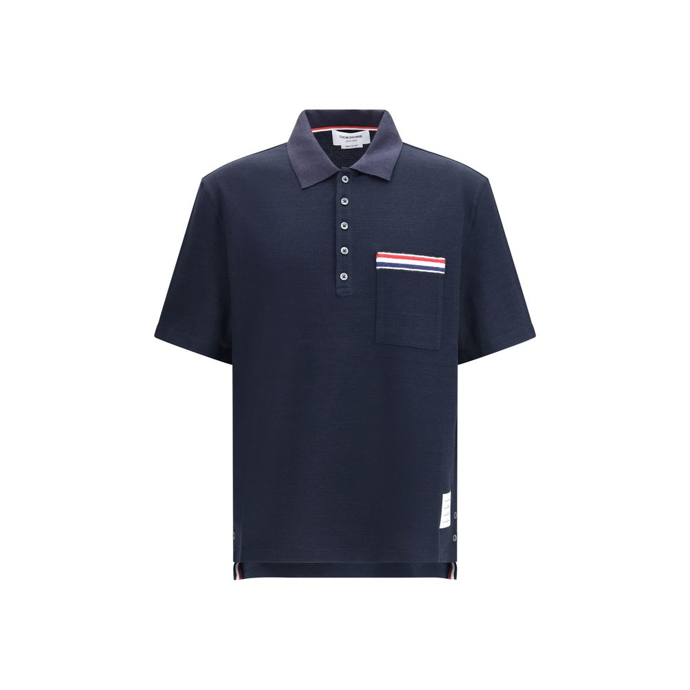 Thom Browne Blue Cotton Polo Shirt with Chest Pocket