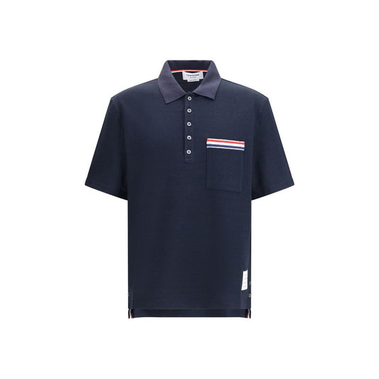 Thom Browne Blue Cotton Polo Shirt with Chest Pocket