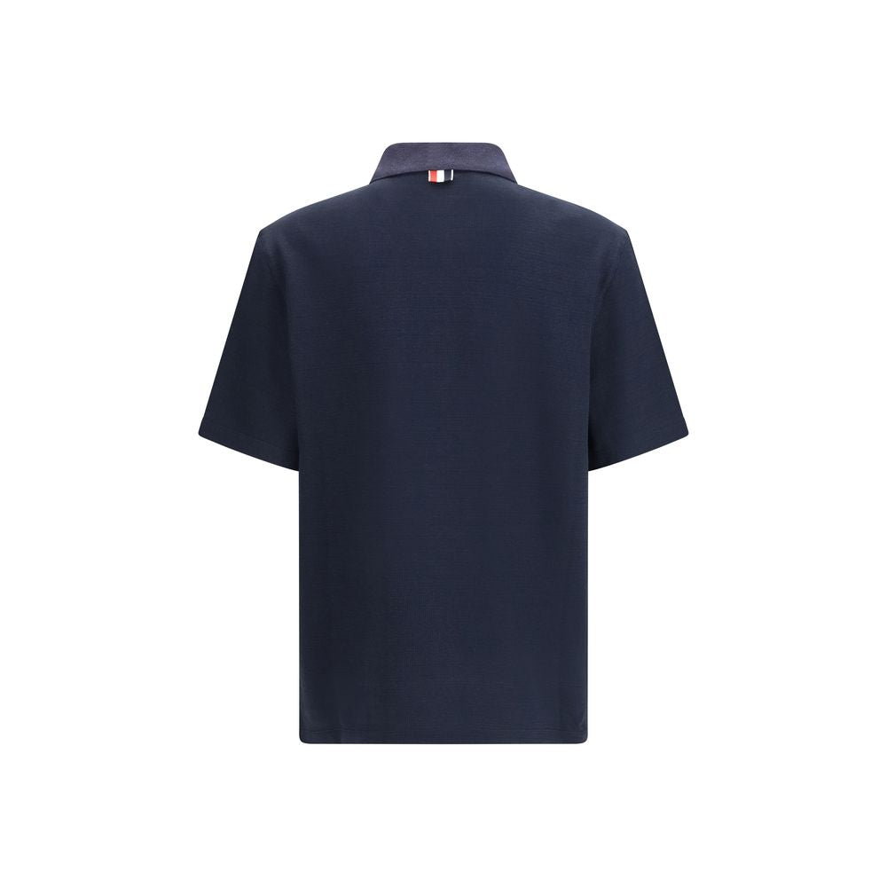 Thom Browne Blue Cotton Polo Shirt with Chest Pocket