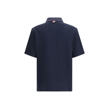 Thom Browne Blue Cotton Polo Shirt with Chest Pocket