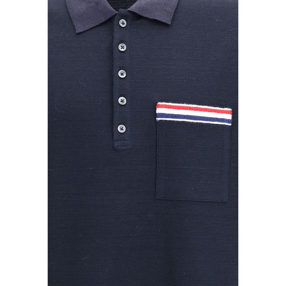 Thom Browne Blue Cotton Polo Shirt with Chest Pocket