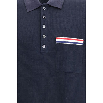 Thom Browne Blue Cotton Polo Shirt with Chest Pocket