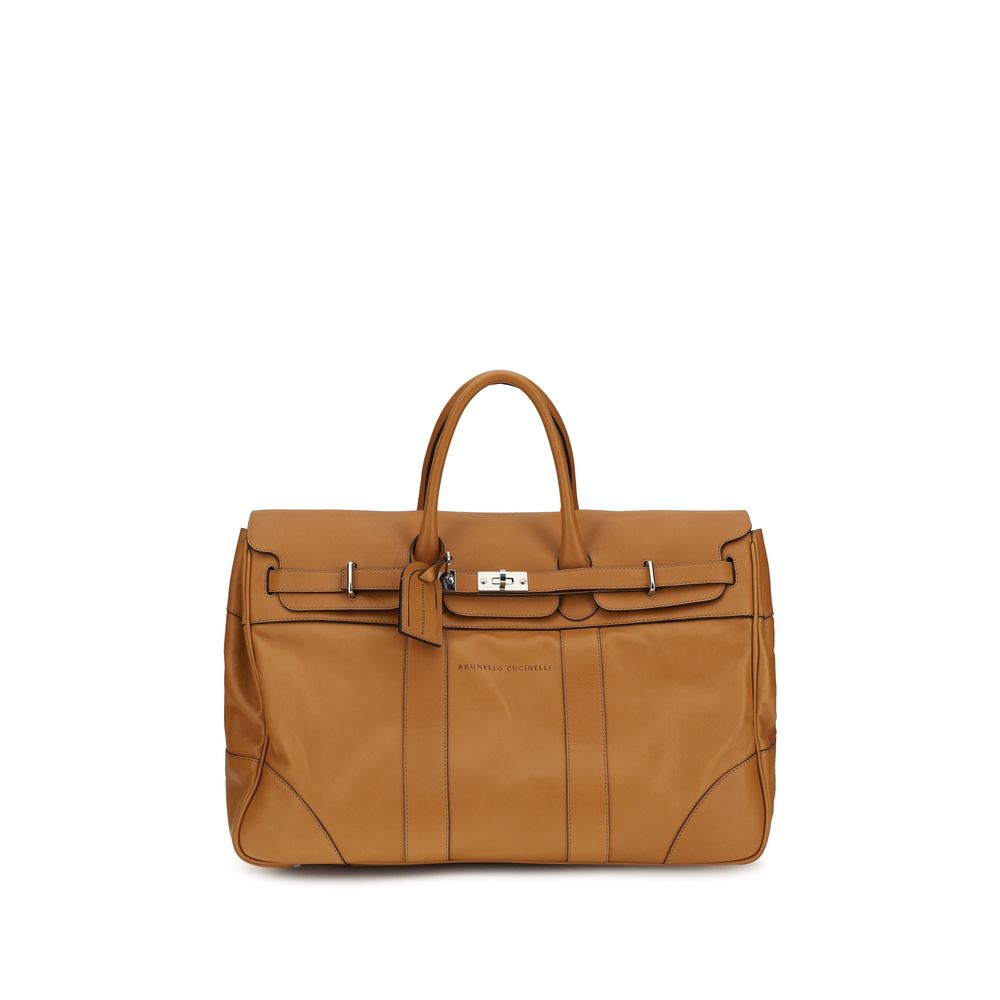 Brunello Cucinelli Brown Calf Leather Travel Bag