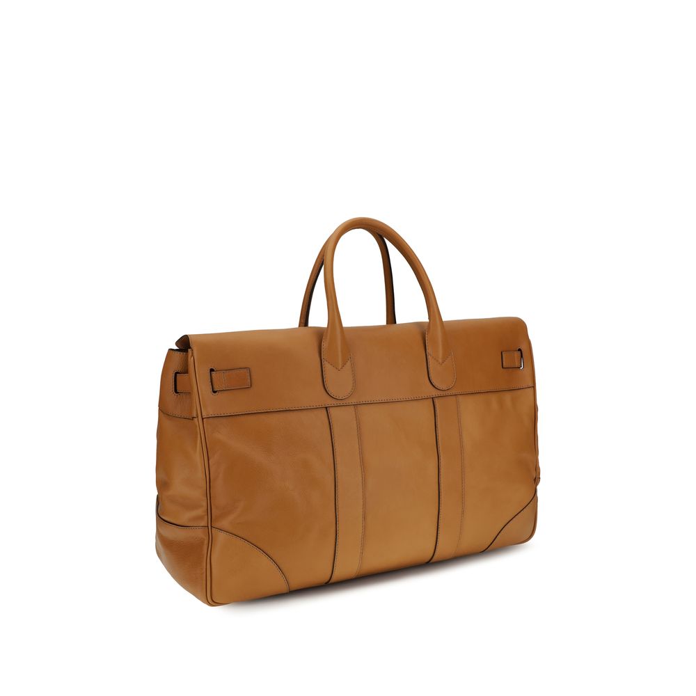 Brunello Cucinelli Brown Calf Leather Travel Bag