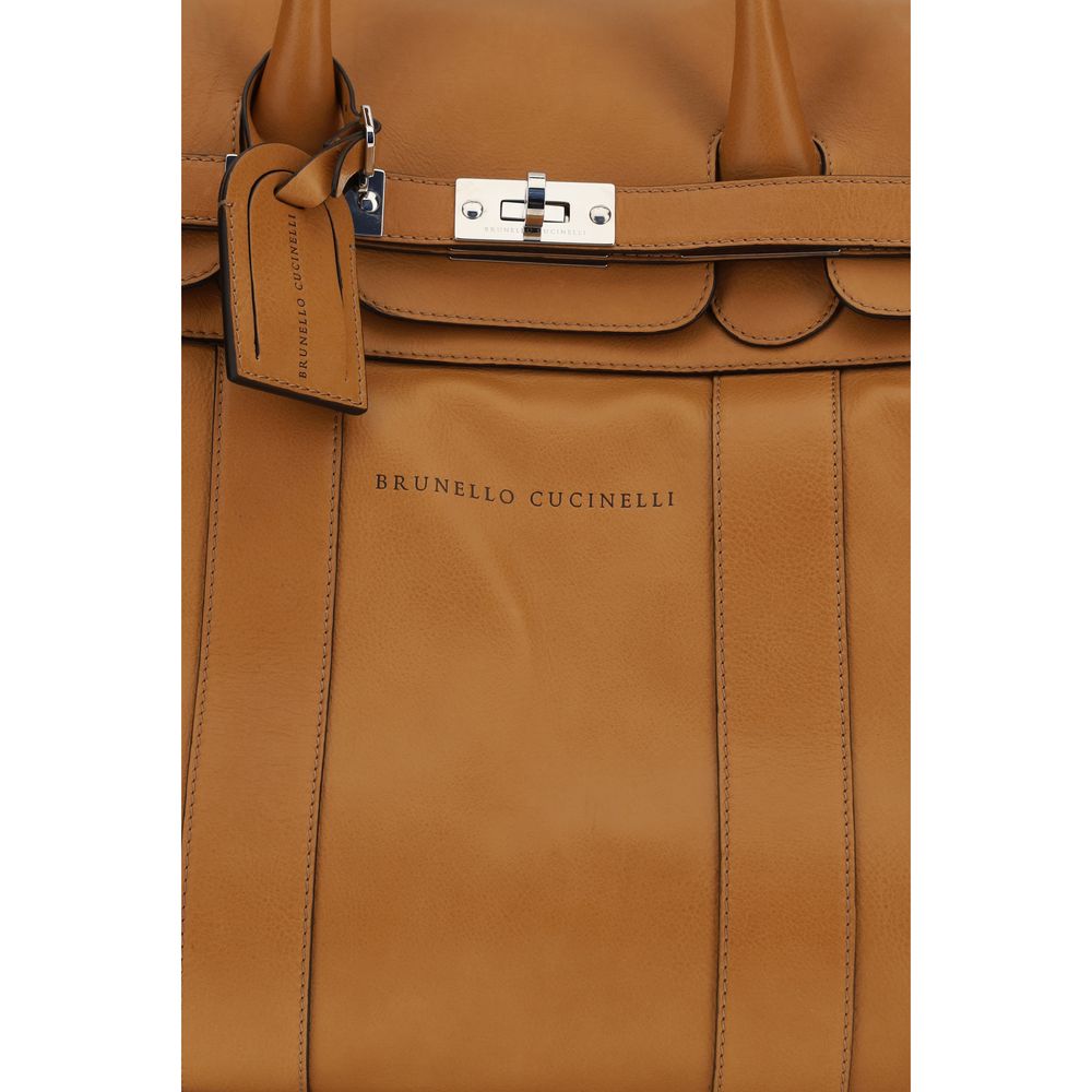 Brunello Cucinelli Brown Calf Leather Travel Bag