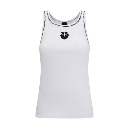 PINKO Bitetto Top - White Cotton Ribbed Tank Top