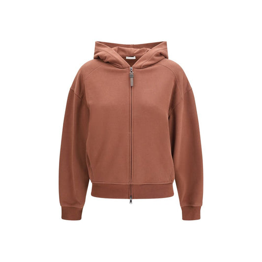 Brunello Cucinelli Brown Cotton Sweatshirt with Shiny Zipper Pull
