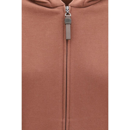 Brunello Cucinelli Brown Cotton Sweatshirt with Shiny Zipper Pull