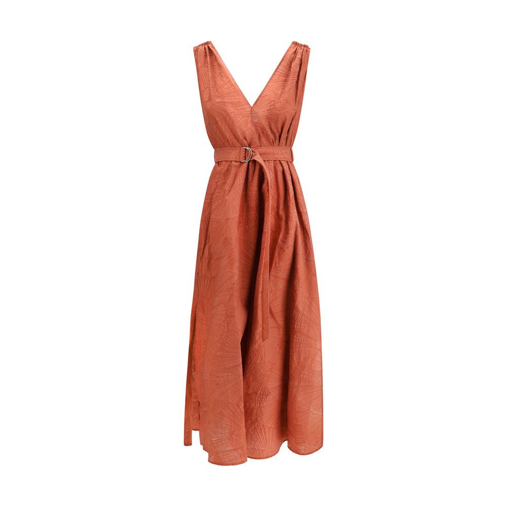 Brunello Cucinelli Floral Motif Cotton Midi Dress