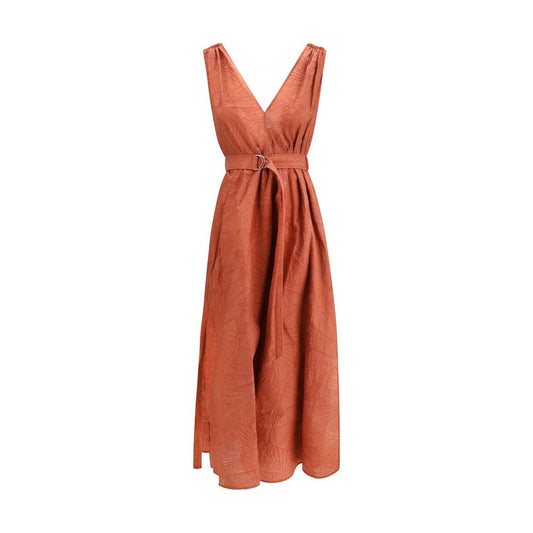 Brunello Cucinelli Floral Motif Cotton Midi Dress
