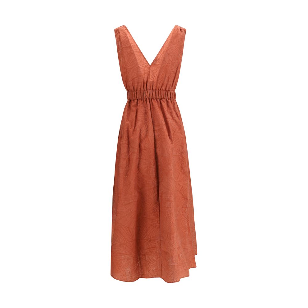 Brunello Cucinelli Floral Motif Cotton Midi Dress