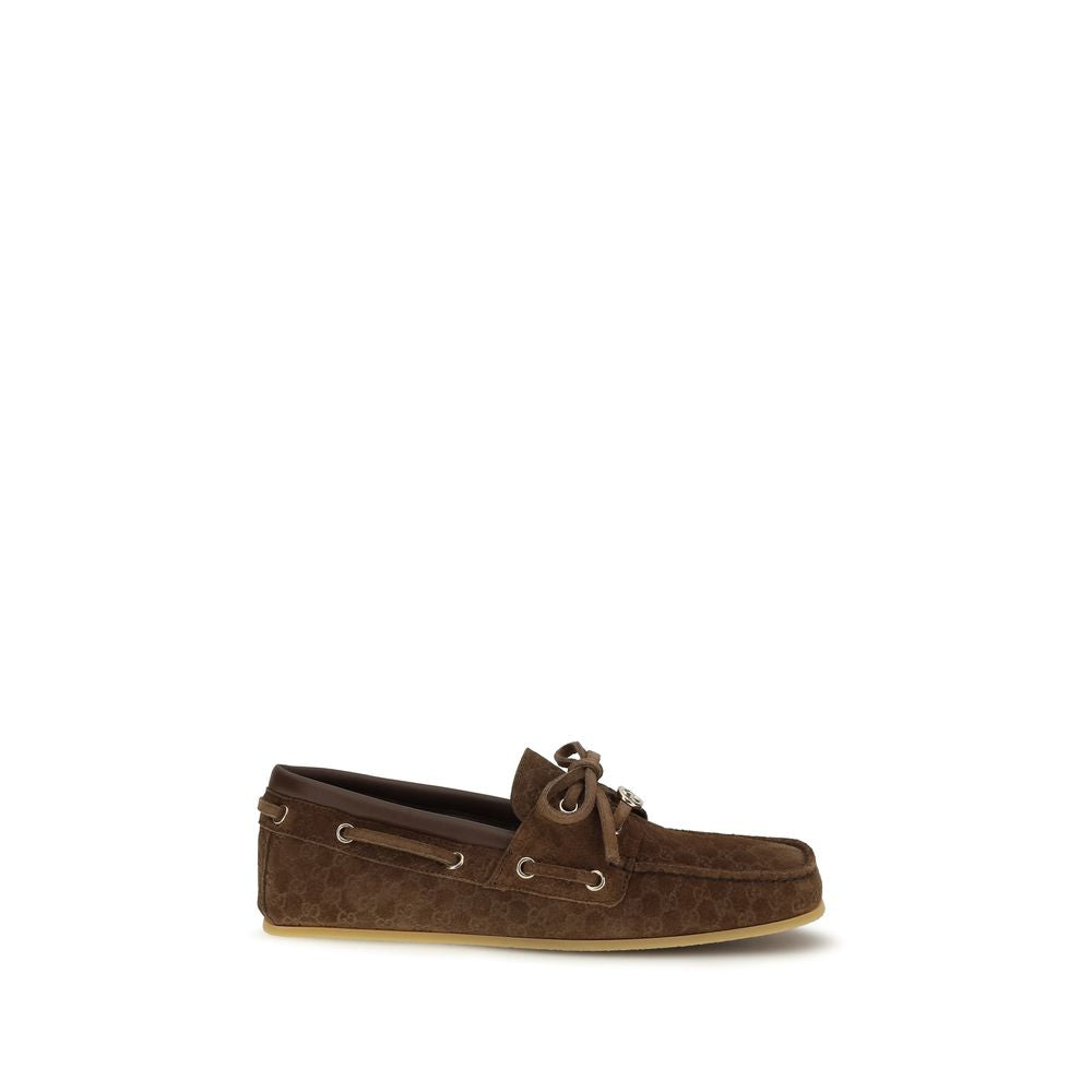 Gucci Brown Calf Leather Suede Boat Loafers