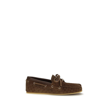 Gucci Brown Calf Leather Suede Boat Loafers