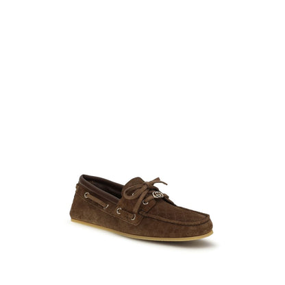 Gucci Brown Calf Leather Suede Boat Loafers