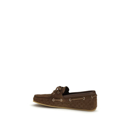 Gucci Brown Calf Leather Suede Boat Loafers