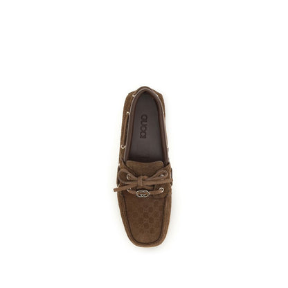 Gucci Brown Calf Leather Suede Boat Loafers