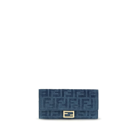 Fendi Blue Cotton Wallet FF Denim Clutch Bag