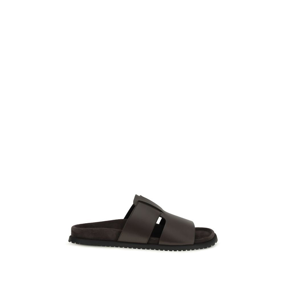 Dolce & Gabbana Brown Calf Leather Flat Sandals