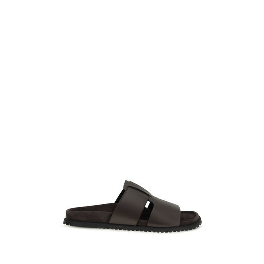 Dolce & Gabbana Brown Calf Leather Flat Sandals