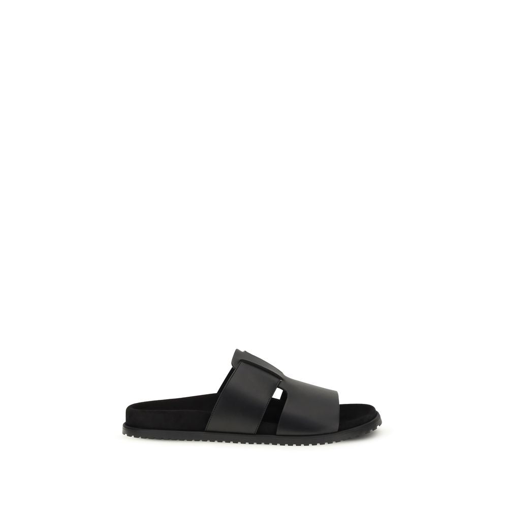Dolce & Gabbana Black Calf Leather Bos Flat Sandals for Men
