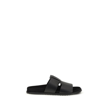Dolce & Gabbana Black Calf Leather Bos Flat Sandals for Men