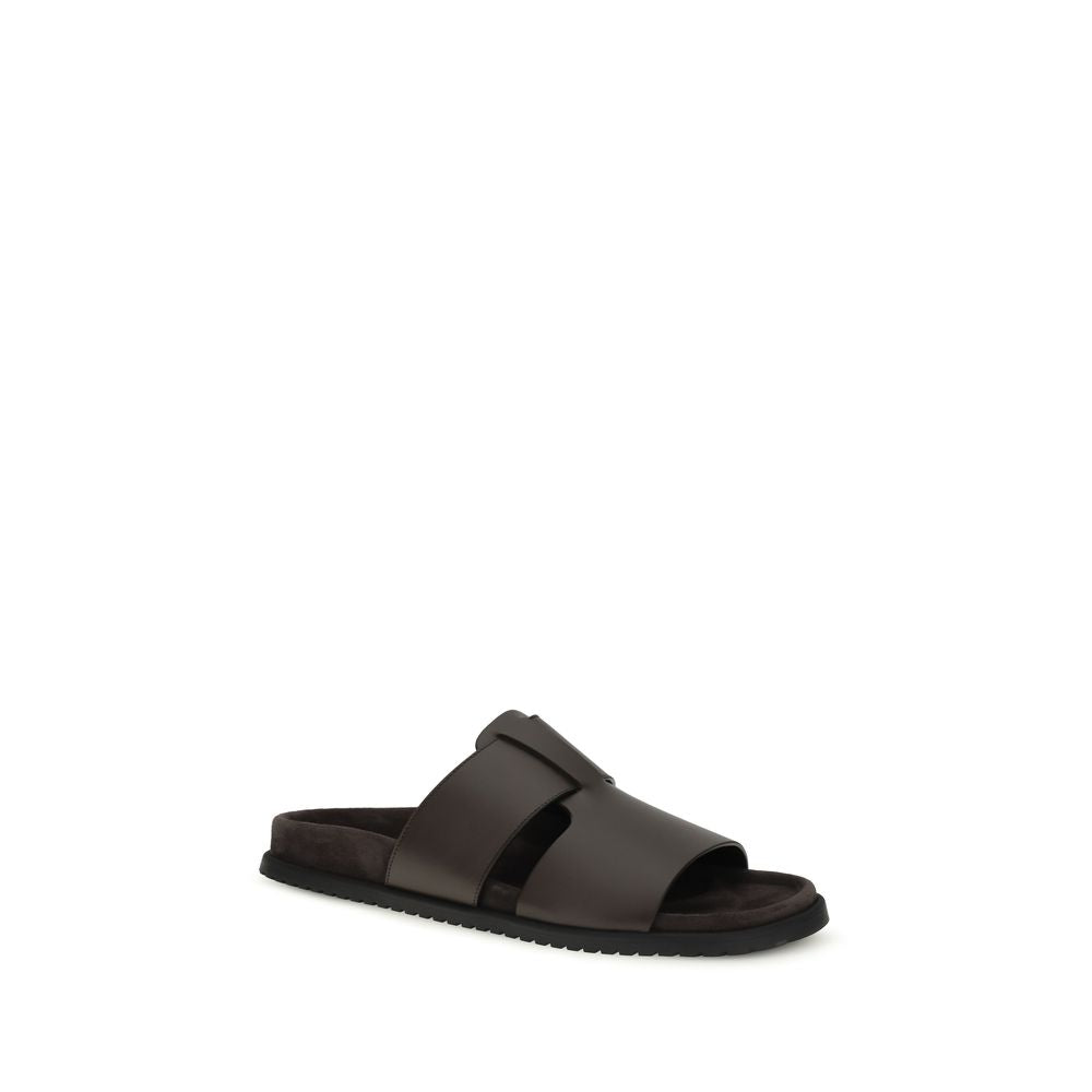 Dolce & Gabbana Brown Calf Leather Flat Sandals
