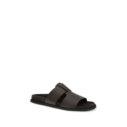 Dolce & Gabbana Brown Calf Leather Flat Sandals