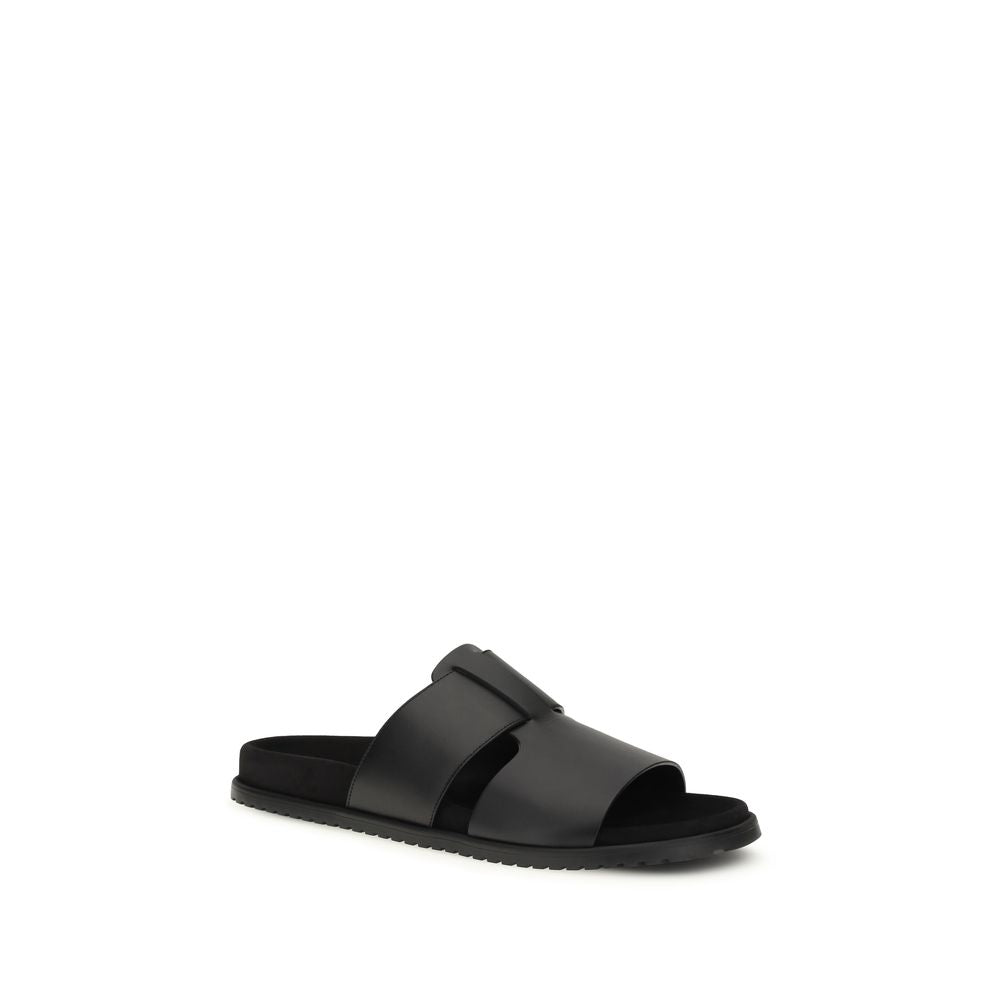 Dolce & Gabbana Black Calf Leather Bos Flat Sandals for Men