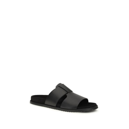 Dolce & Gabbana Black Calf Leather Bos Flat Sandals for Men