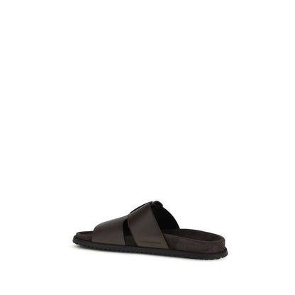 Dolce & Gabbana Brown Calf Leather Flat Sandals