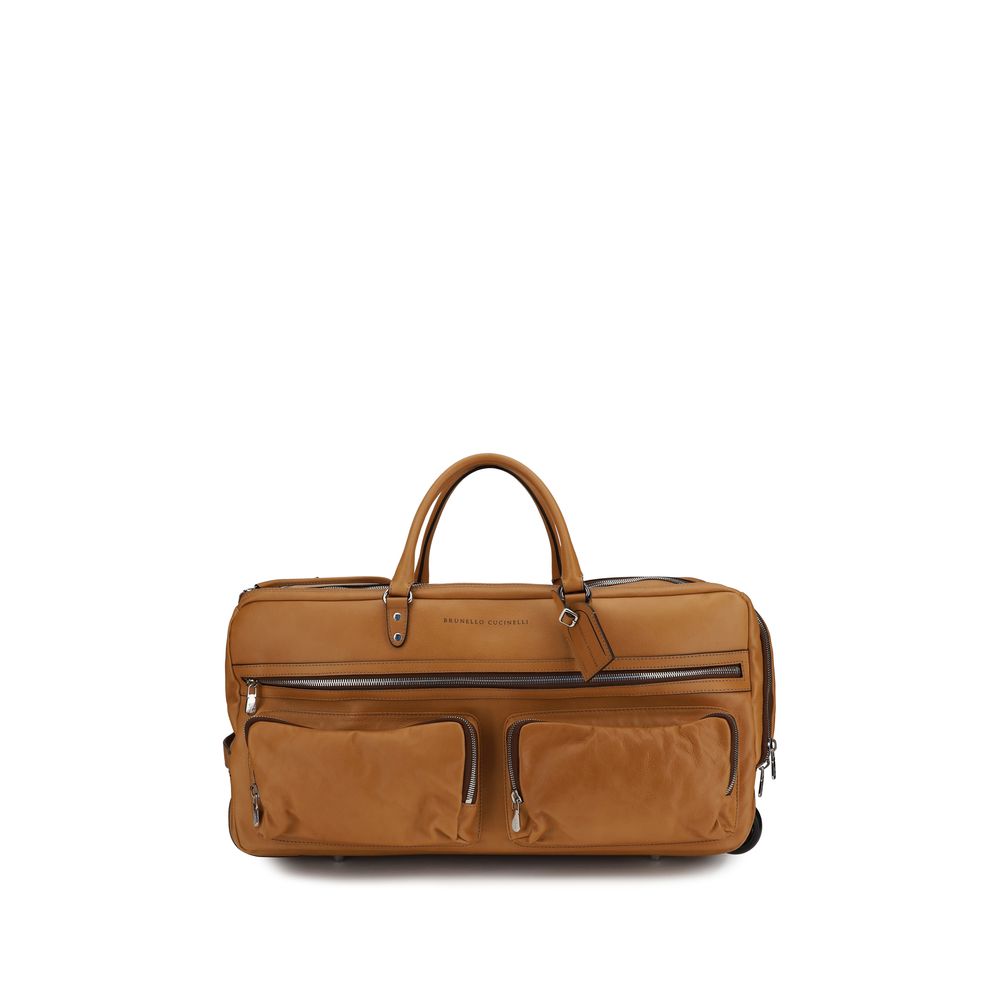 Brunello Cucinelli Brown Calf Leather Trolley Travel Bag