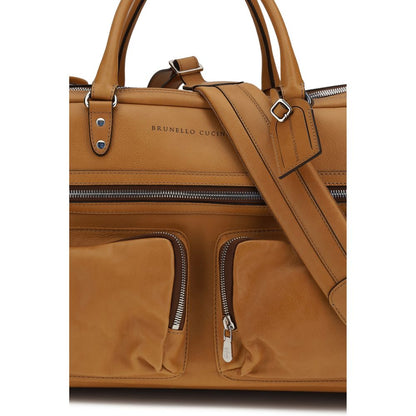 Brunello Cucinelli Brown Calf Leather Trolley Travel Bag