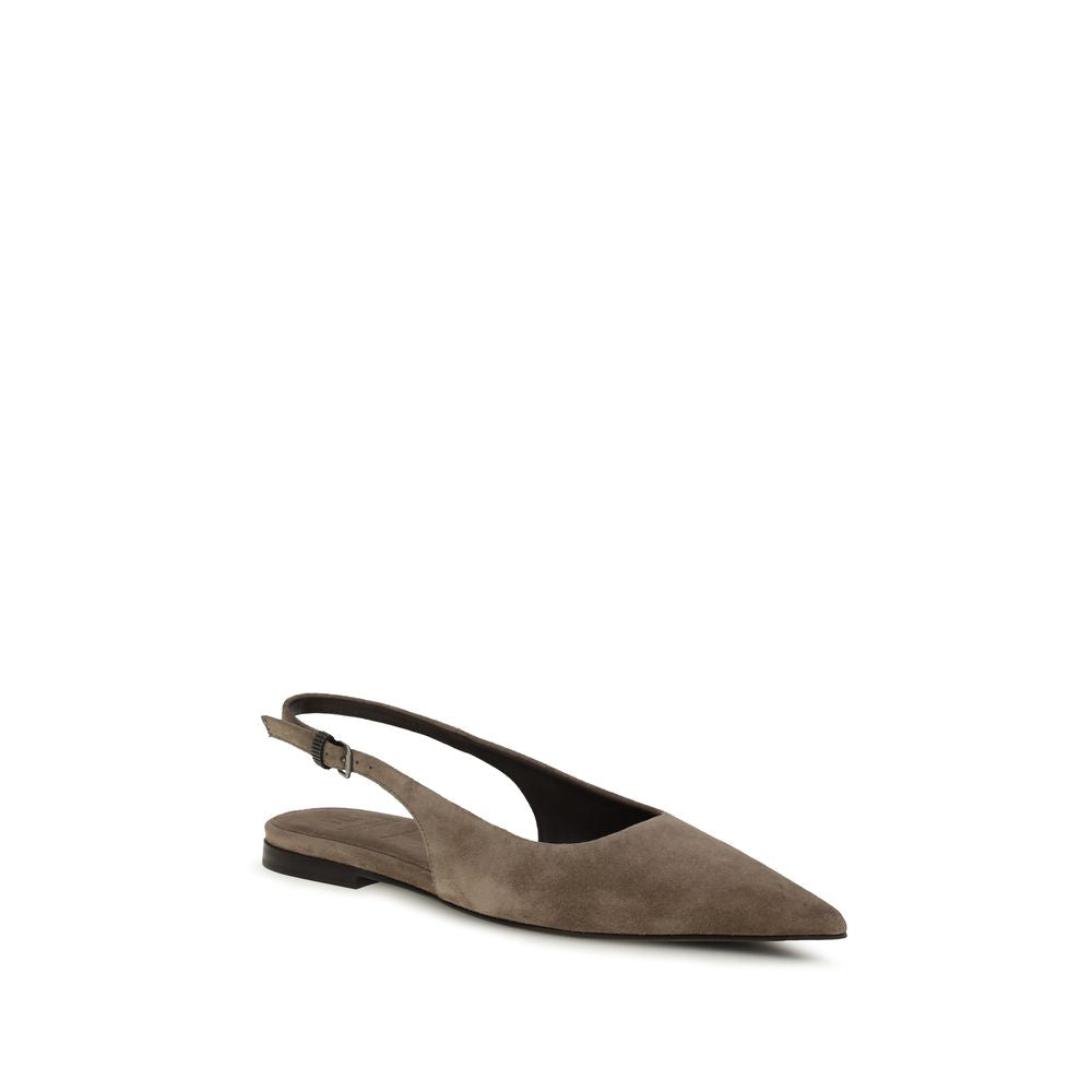 Brunello Cucinelli Brown Calf Leather Bos Taurus Ballet Flats