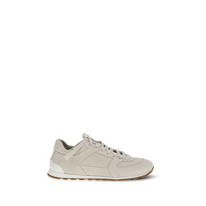 Brunello Cucinelli Beige Calf Leather Bos Taurus Low Top Sneakers