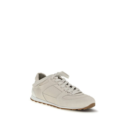 Brunello Cucinelli Beige Calf Leather Bos Taurus Low Top Sneakers