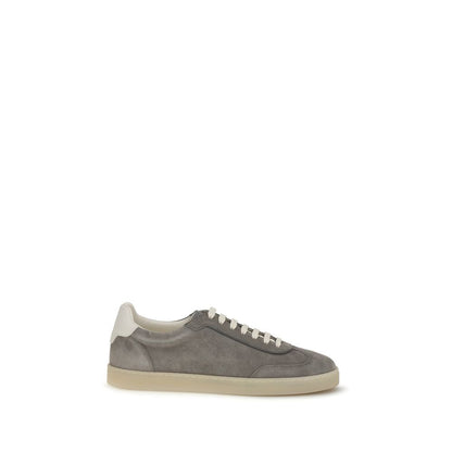Brunello Cucinelli Gray Calf Leather Bos Taurus Low Top Sneakers