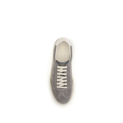 Brunello Cucinelli Gray Calf Leather Bos Taurus Low Top Sneakers