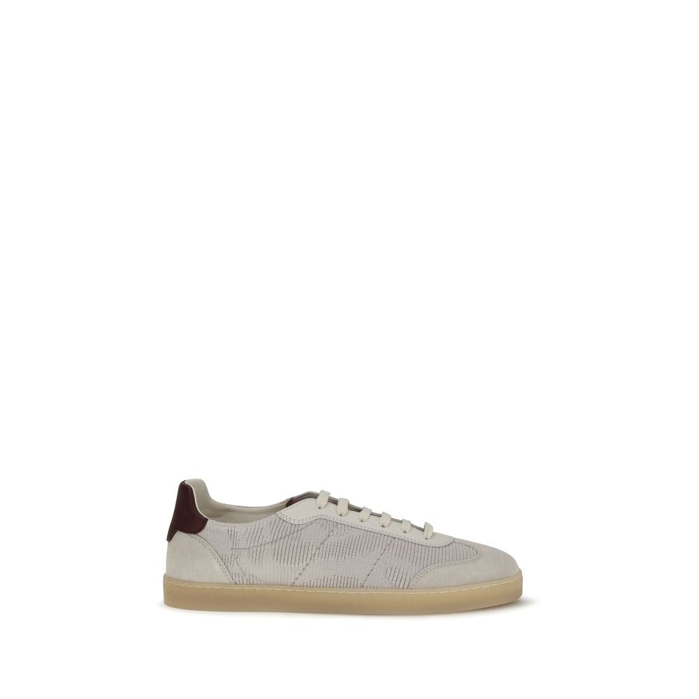 Brunello Cucinelli Beige Calf Leather Bos Taurus Low Top Sneakers