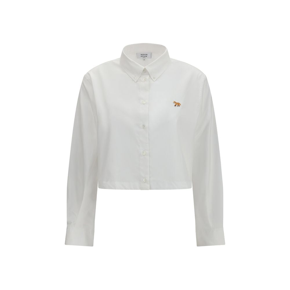 Maison Kitsuné White Cotton Blouse - Baby Fox Cropped Shirt