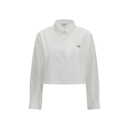 Maison Kitsuné White Cotton Blouse - Baby Fox Cropped Shirt