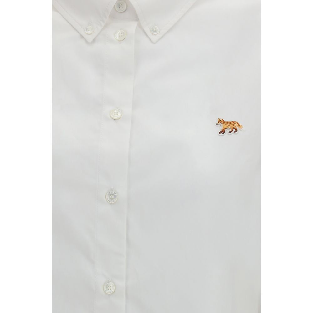 Maison Kitsuné White Cotton Blouse - Baby Fox Cropped Shirt