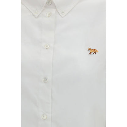 Maison Kitsuné White Cotton Blouse - Baby Fox Cropped Shirt